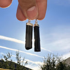 Black Tourmaline Earrings, Natural 925 Sterling Silver Hooks, Afghanistan Gemstone