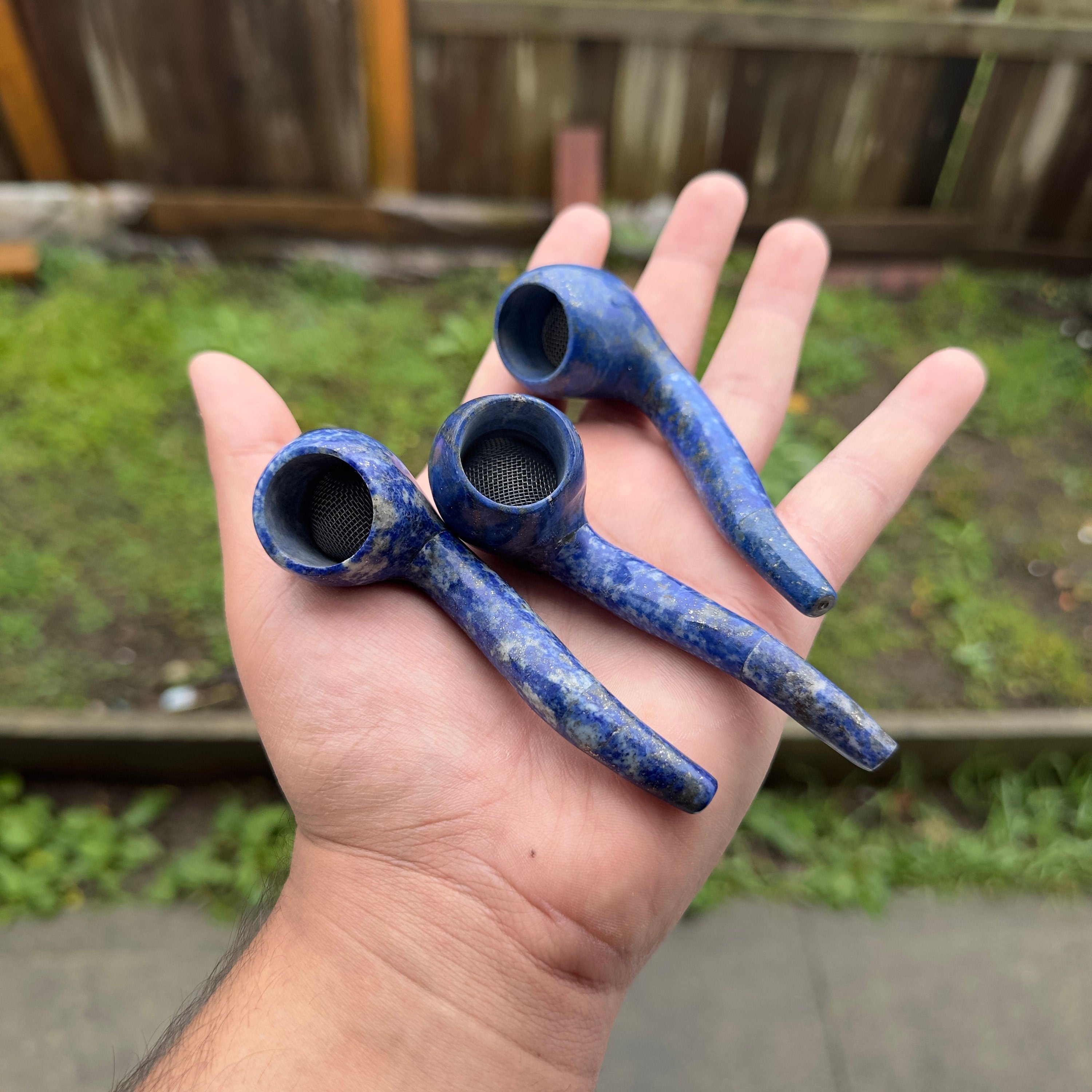 Smoking pipes made from natural lapis lazuli stone