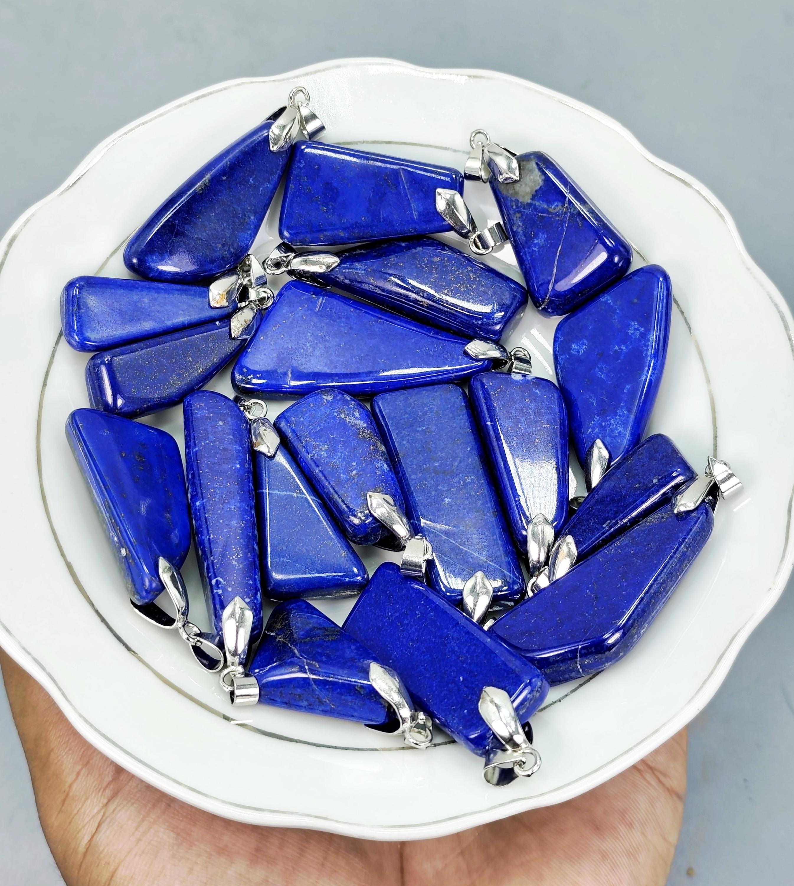 Lapis Lazuli Necklace: Natural Stone Charm, Leather Chain - Afghanistan