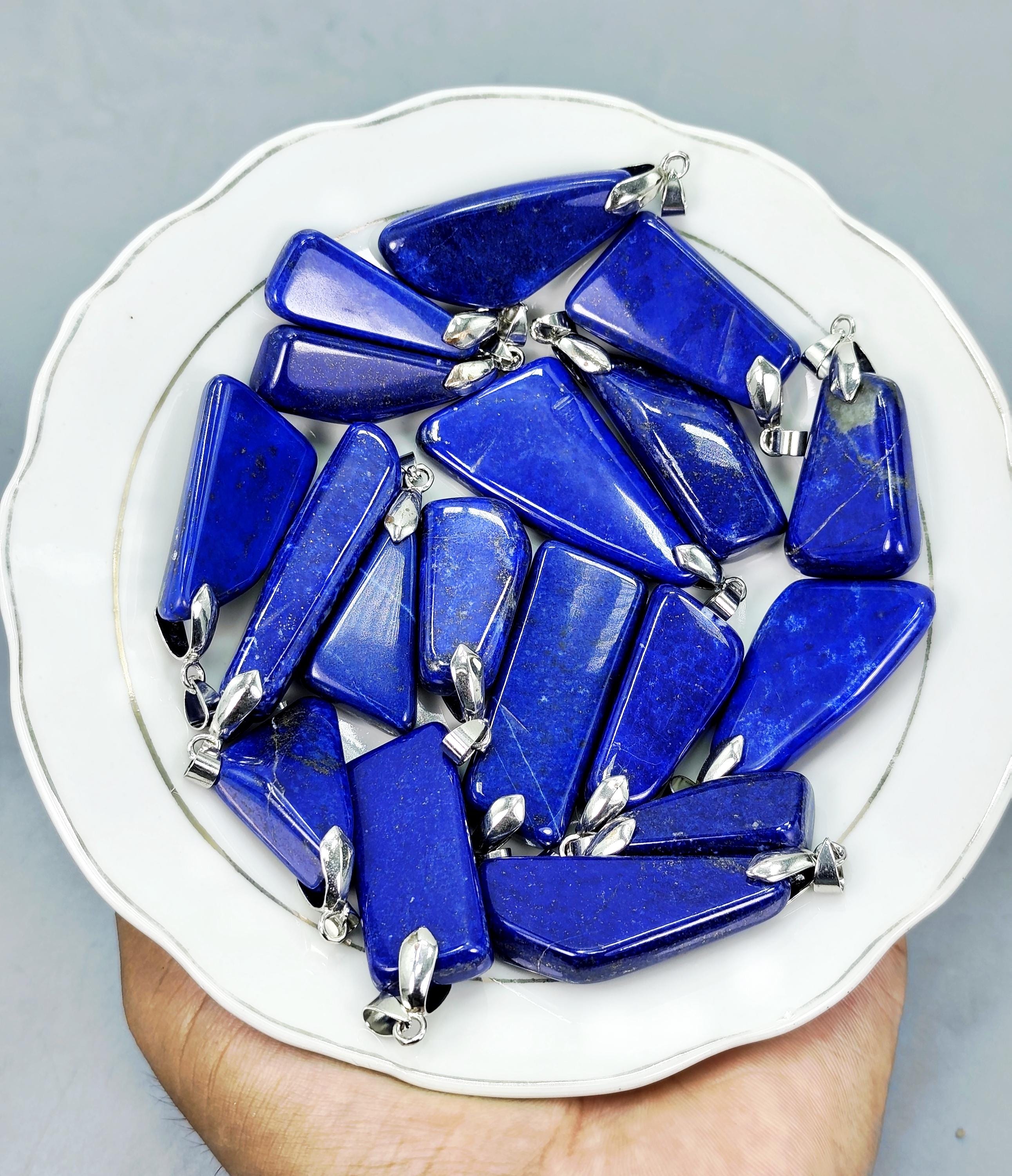 Lapis Lazuli Necklace: Natural Stone Charm, Leather Chain - Afghanistan