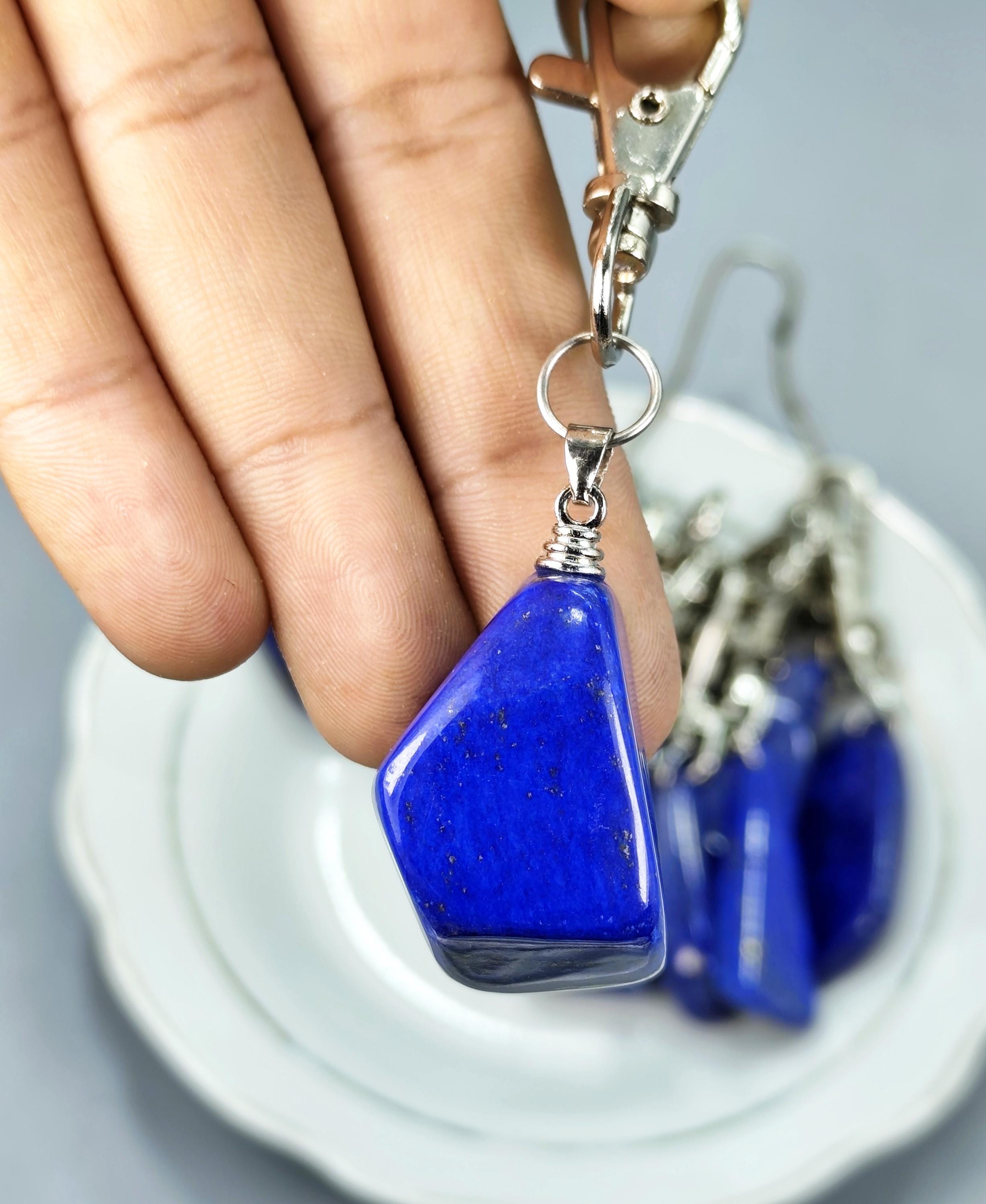 Lapis Lazuli Keychain – Free Shaped | Natural Stone Charm for Protection & Wisdom Afghanistan