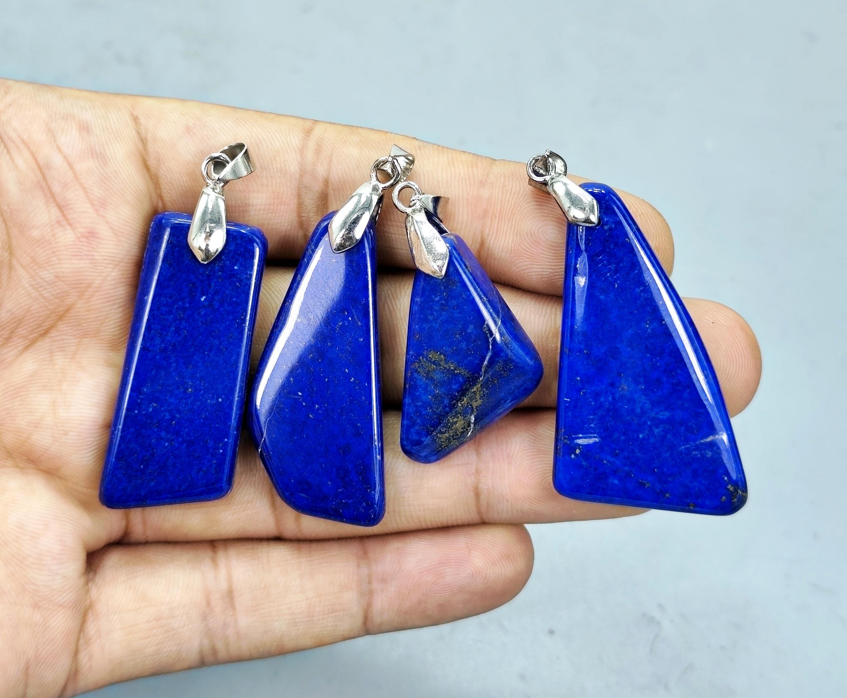 Lapis Lazuli Necklace: Natural Stone Charm, Leather Chain - Afghanistan
