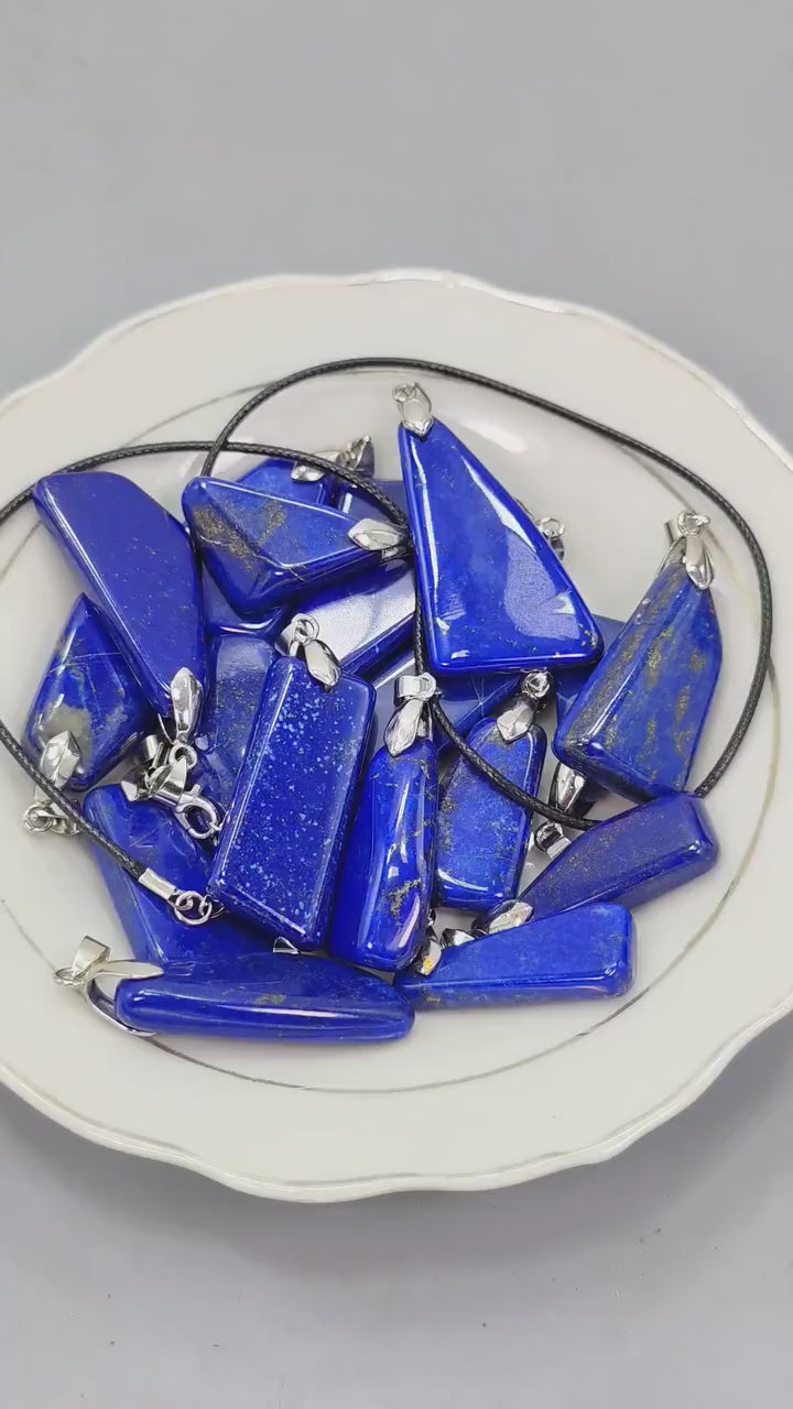 Lapis Lazuli Necklace: Natural Stone Charm, Leather Chain - Afghanistan